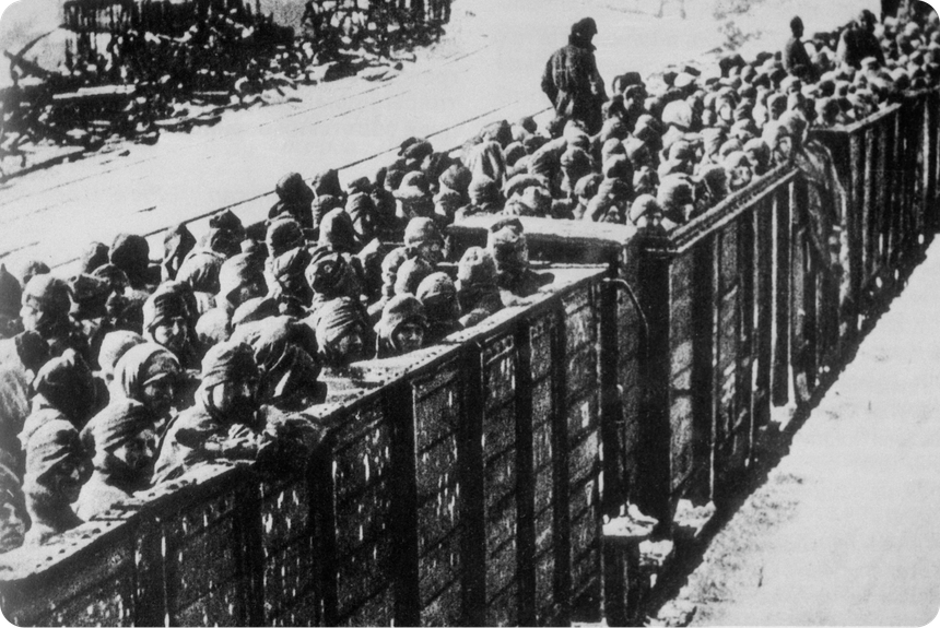 СССР. Октябрь 1941 г. Поезд с советскими военнопленными во время Великой Отечественной войны